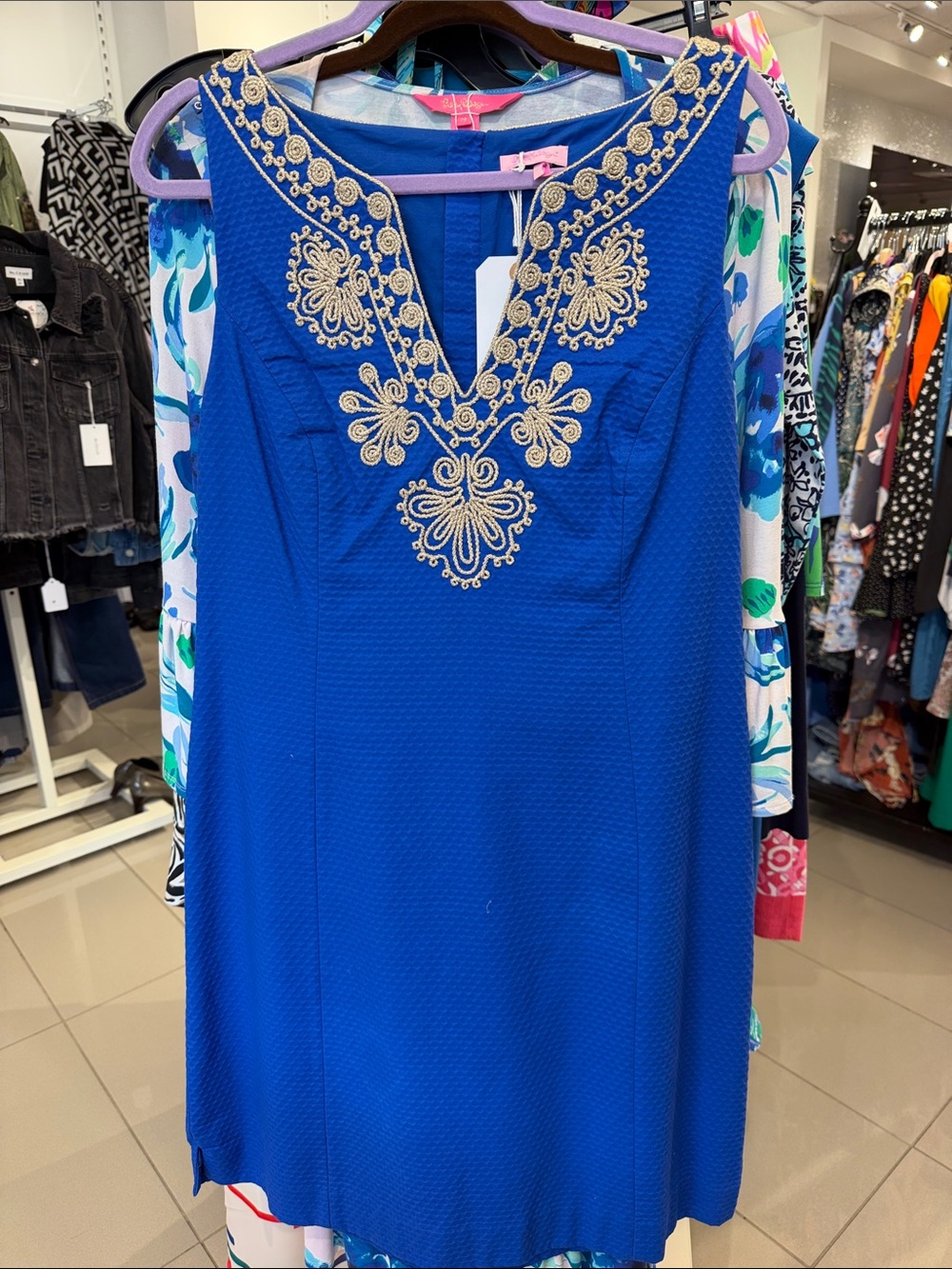 Lilly Pulitzer Royal Blue Midi Dress with Gold Embroidery